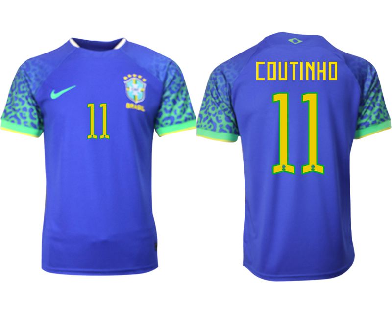 Men 2022 World Cup National Team Brazil away aaa version blue #11 Soccer Jersey->belgium jersey->Soccer Country Jersey